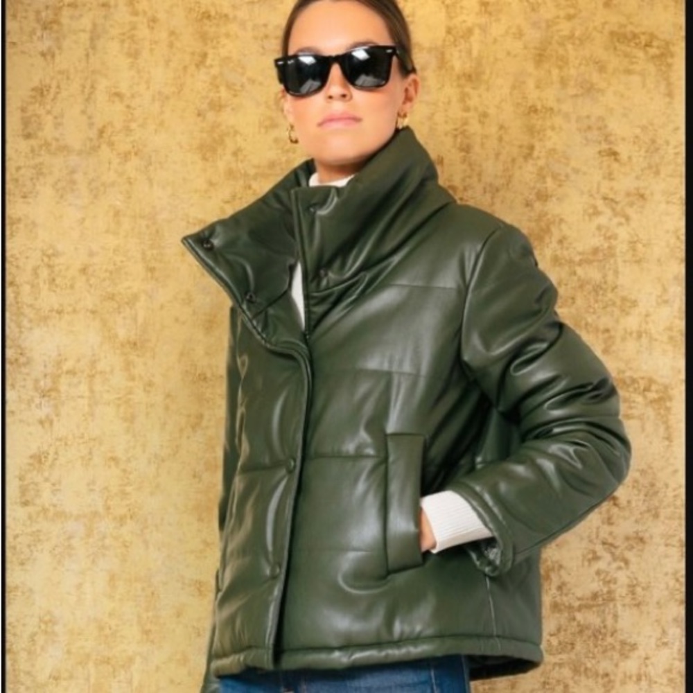NWOT Olive Vegan Leather Ralph Jacket -M